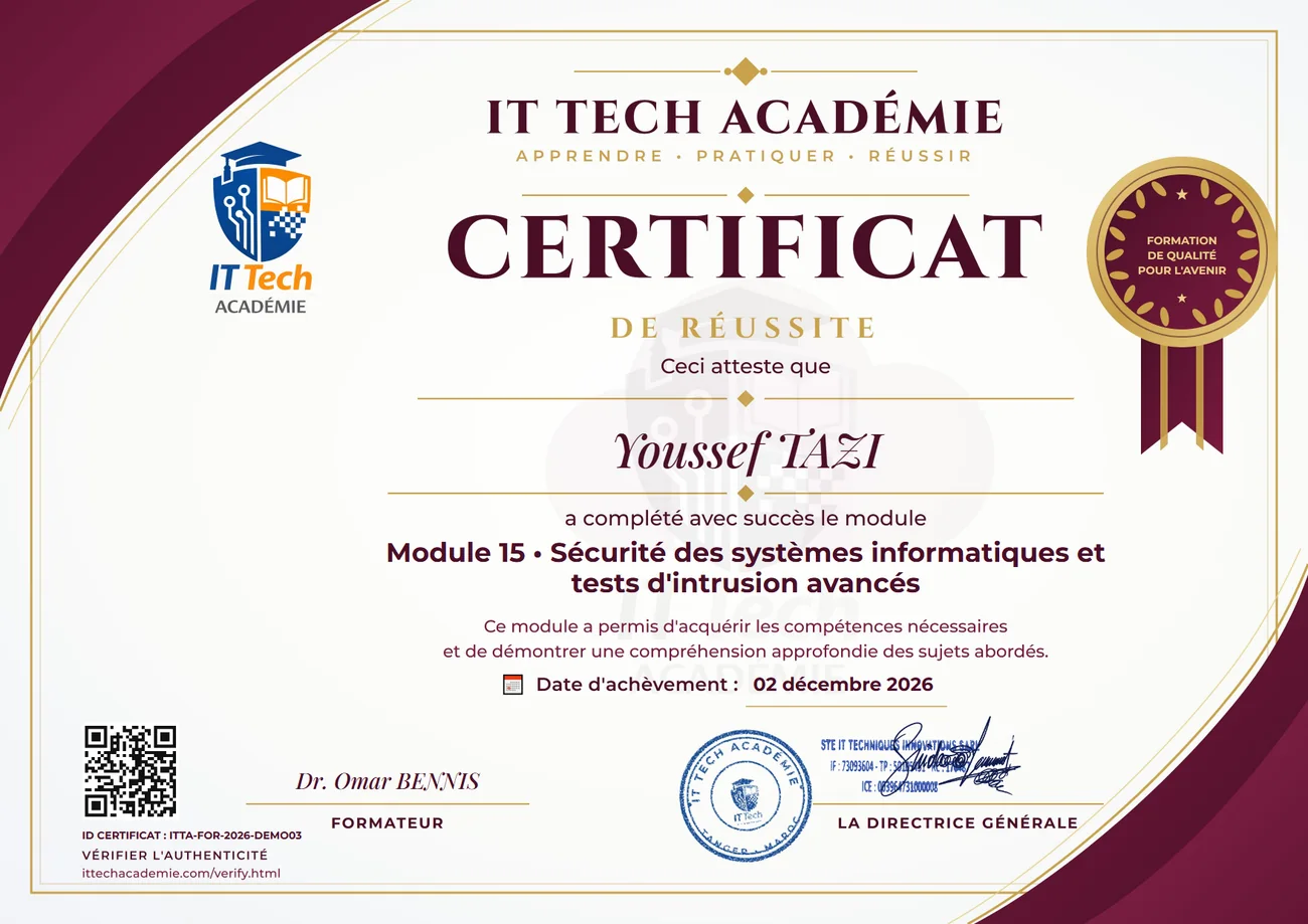 Certificat de réussite — parcours Cloud & cybersécurité